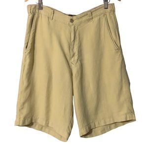 TOMMY BAHAMA Yellow & White Striped Linen Blend 10” Shorts